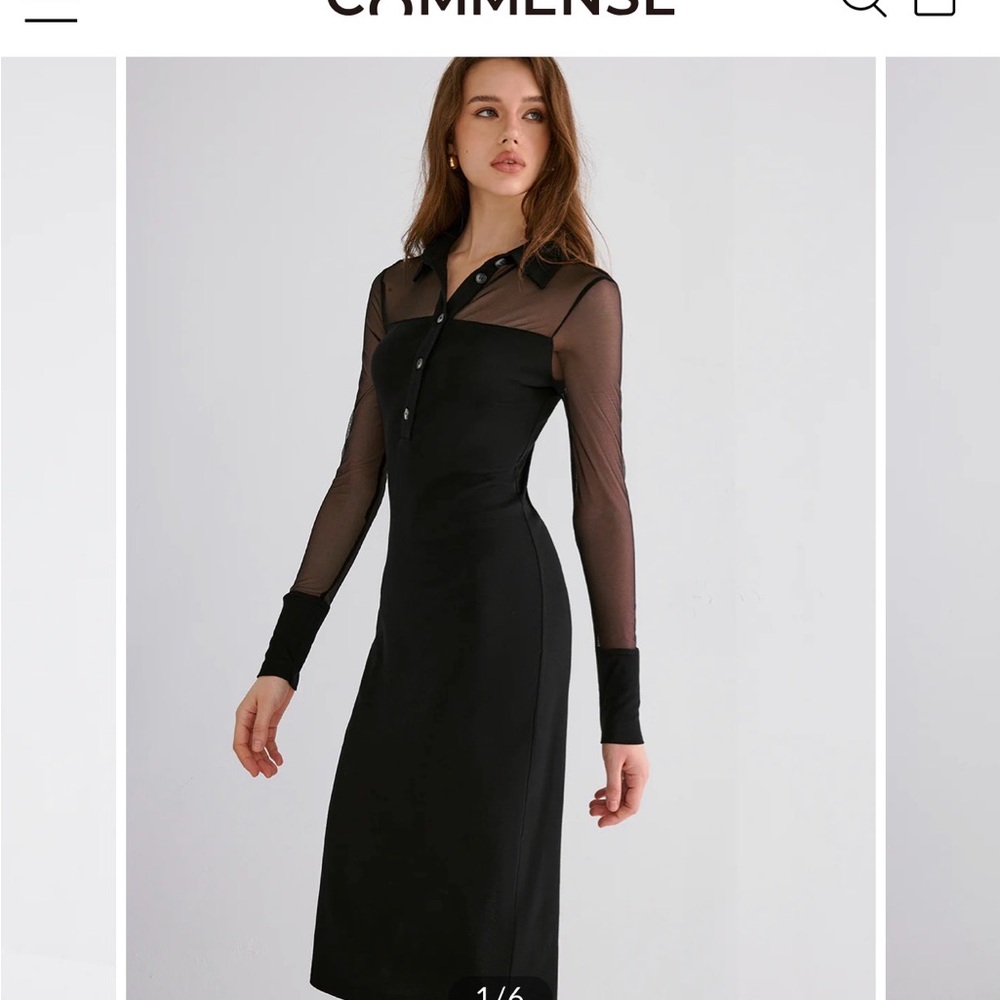 Commense Black Long Sleeve Dress with Sheer Accents